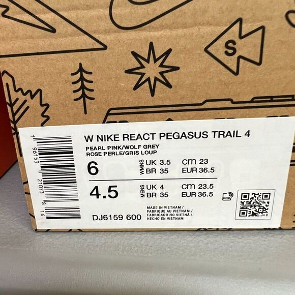 Nike React Pegasus Trail 4 running shoes Women's 6 Pearl Pink wolf grey NIB - Picture 8 of 8